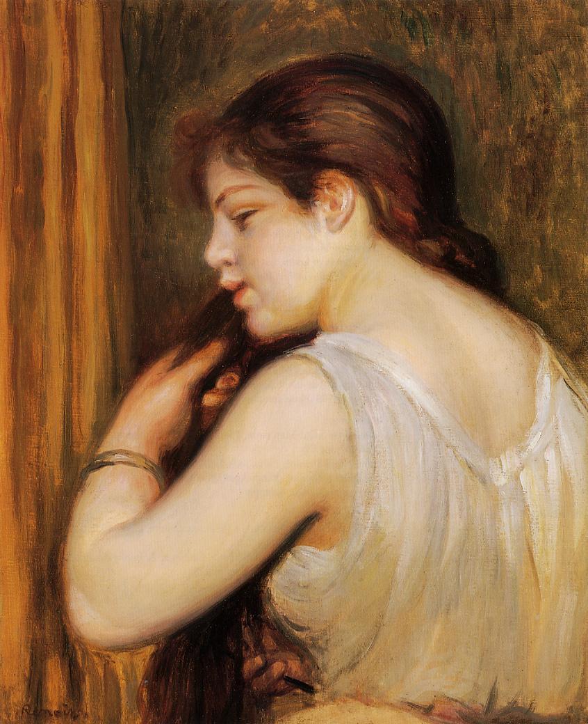 The coiffure. Young girl combing her hair 1896 